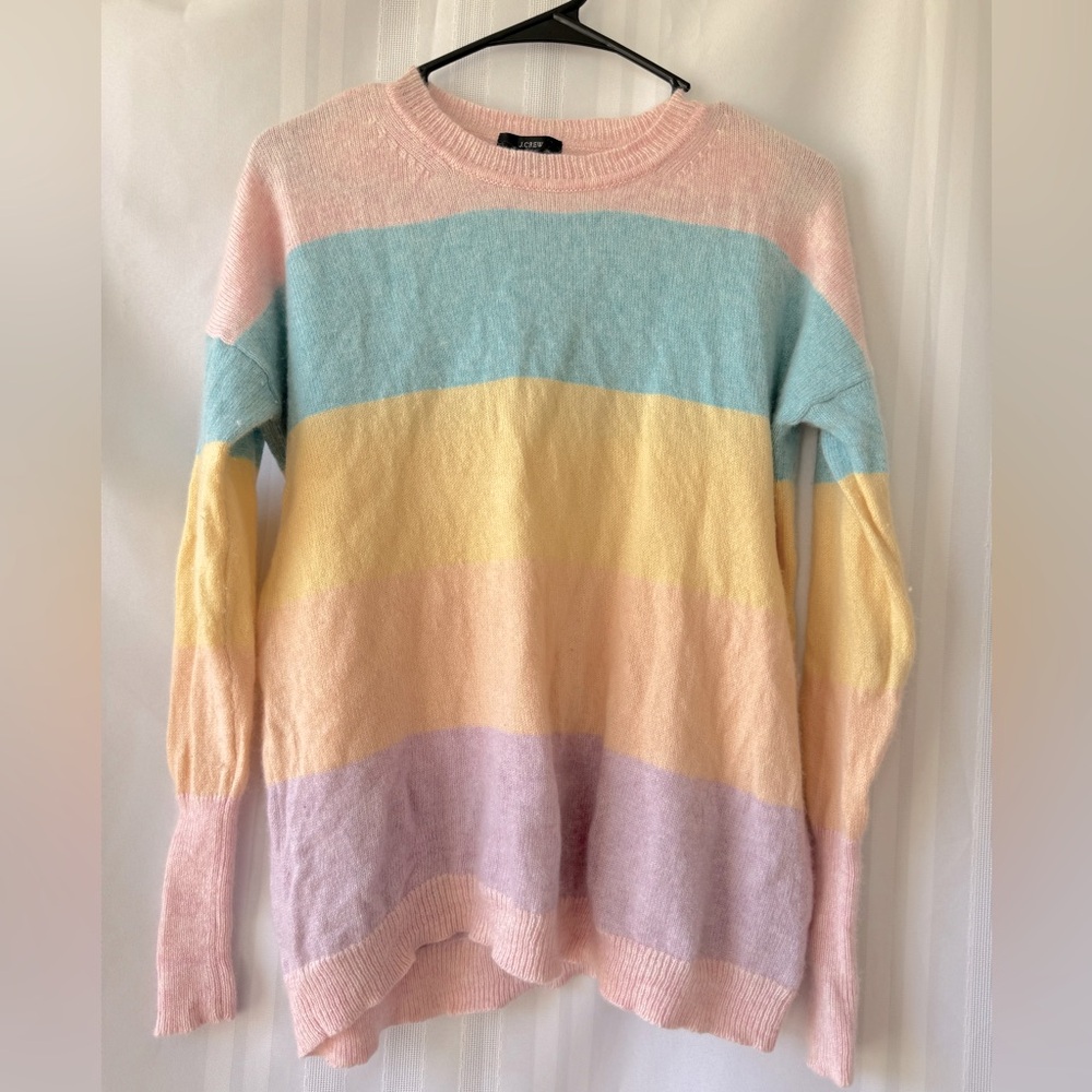 J. Crew Wool-cashmere Boyfriend Crewneck Sweater Jumper Colorblock Size XS GUC